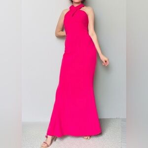 JS Collections Hot Pink Halter Evening Gown Sz 6 Open Back Formal Maxi Dress New